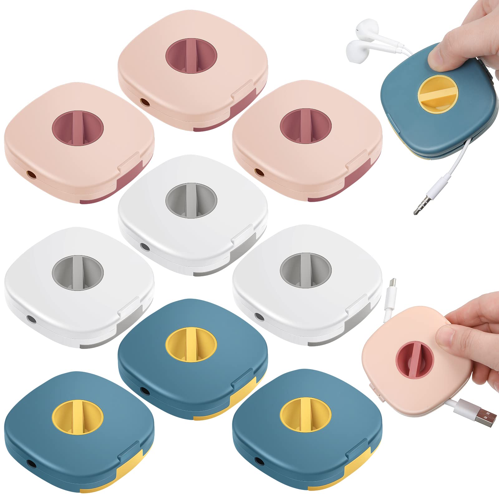 9-Piece Retractable Cable Organizer Set - USB, Headphone & Mouse Cord Holder - Multi-Color Cable Management Reels for Desk, Office & Travel - Tangle-Free Charging Solution for Phones, Tablets & Electronics