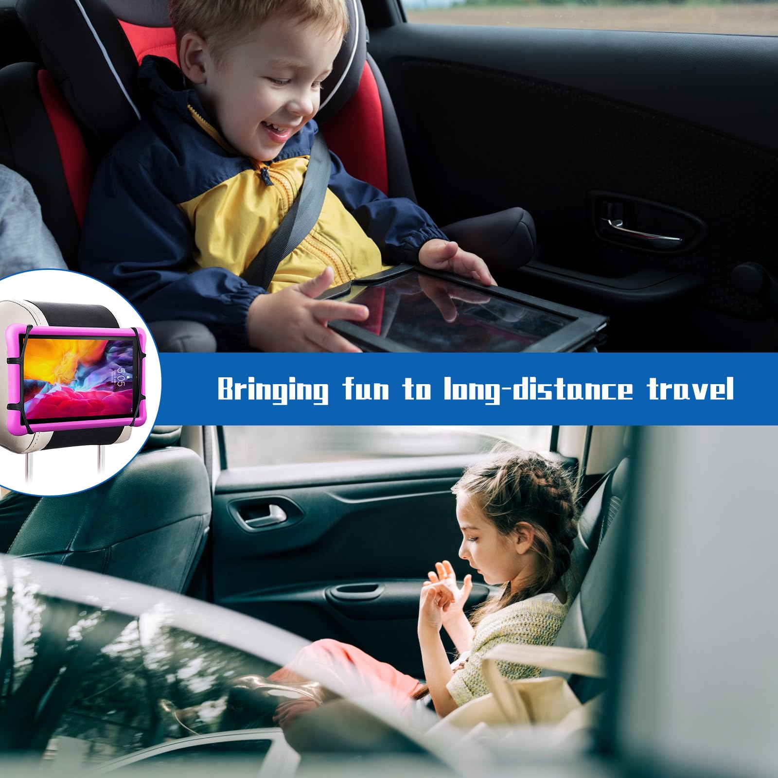 Wisebom Universal Car Tablet Holder - Adjustable Headrest Mount for iPad, Kindle, Switch (7-11 Inch) - Perfect for Kids Backseat Entertainment & Long Road Trips
