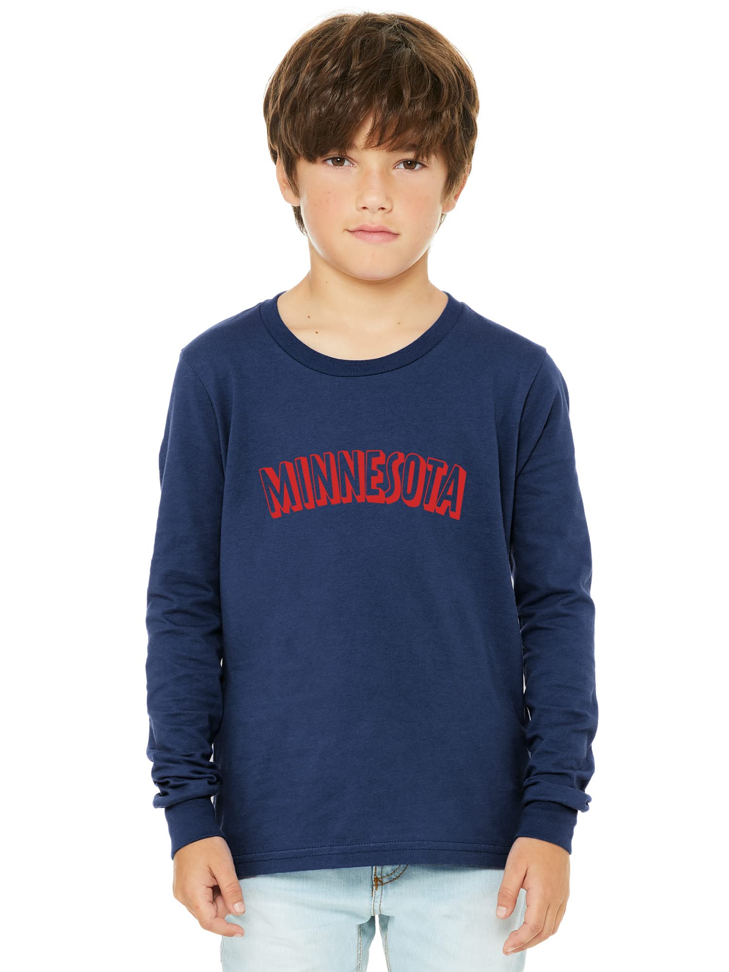 Daxton Youth Long Sleeve Minnesota Basic T-Shirt | Soft Cotton Crewneck Tee for Boys & Girls | Perfect for School, Sports & Casual Wear