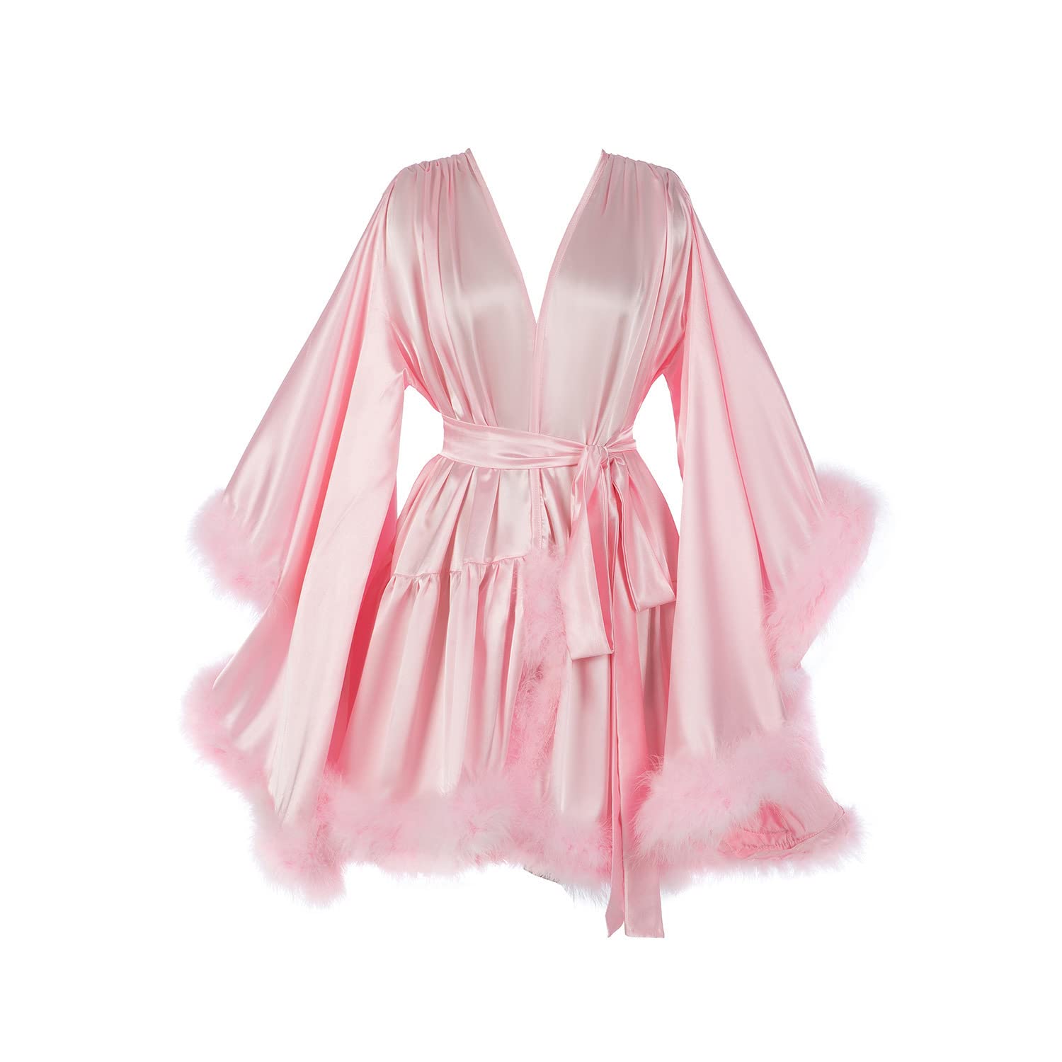 Luxury Women's Feather Fur Robe - Silk Satin Bridal Dressing Gown for Maternity, Boudoir & Photoshoot - Elegant Lingerie for Weddings, Honeymoon & Special Occasions