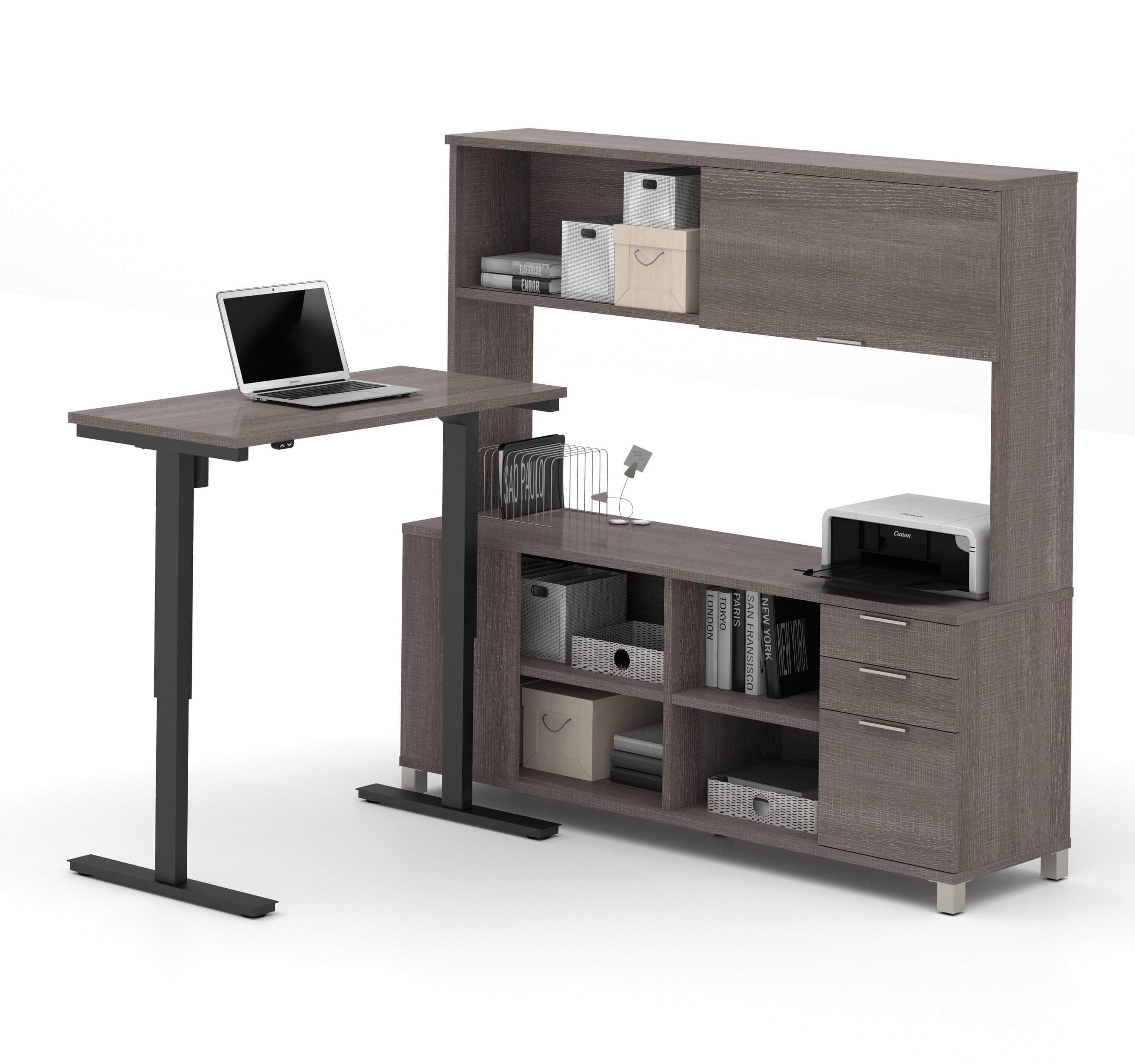 Pro Linea 2-Piece Office Furniture Set - Standing Desk & Credenza with Hutch in 2 Colors | Perfect for Home Office & Workspace Organization