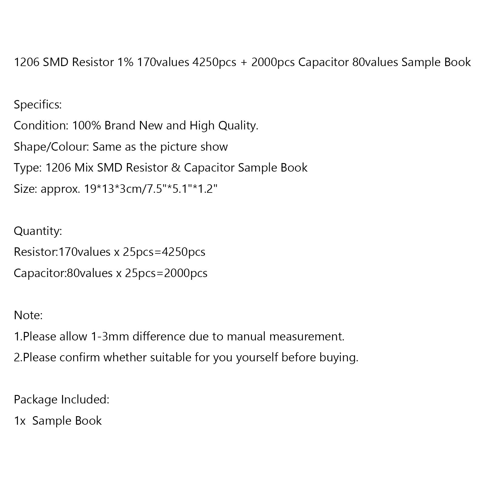 1% SMD Chip Resistor Kit - 170 Values (0201 0805 1206 0402 0603) with Capacitor Sample Book - Perfect for Electronics Repair, DIY Projects & Circuit Prototyping