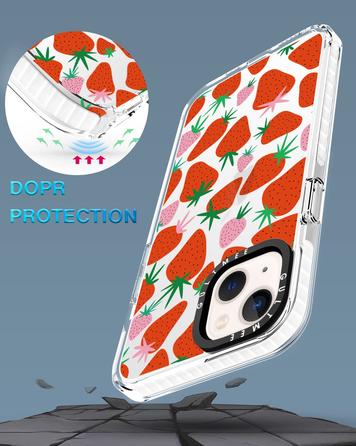 3 in 1 Cute Strawberry iPhone 13 Case with Built-in Bumper, Shockproof Protective Cover, Tempered Glass Screen Protector & Camera Lens Protector - Perfect for Everyday Use, Travel & Outdoor Activities