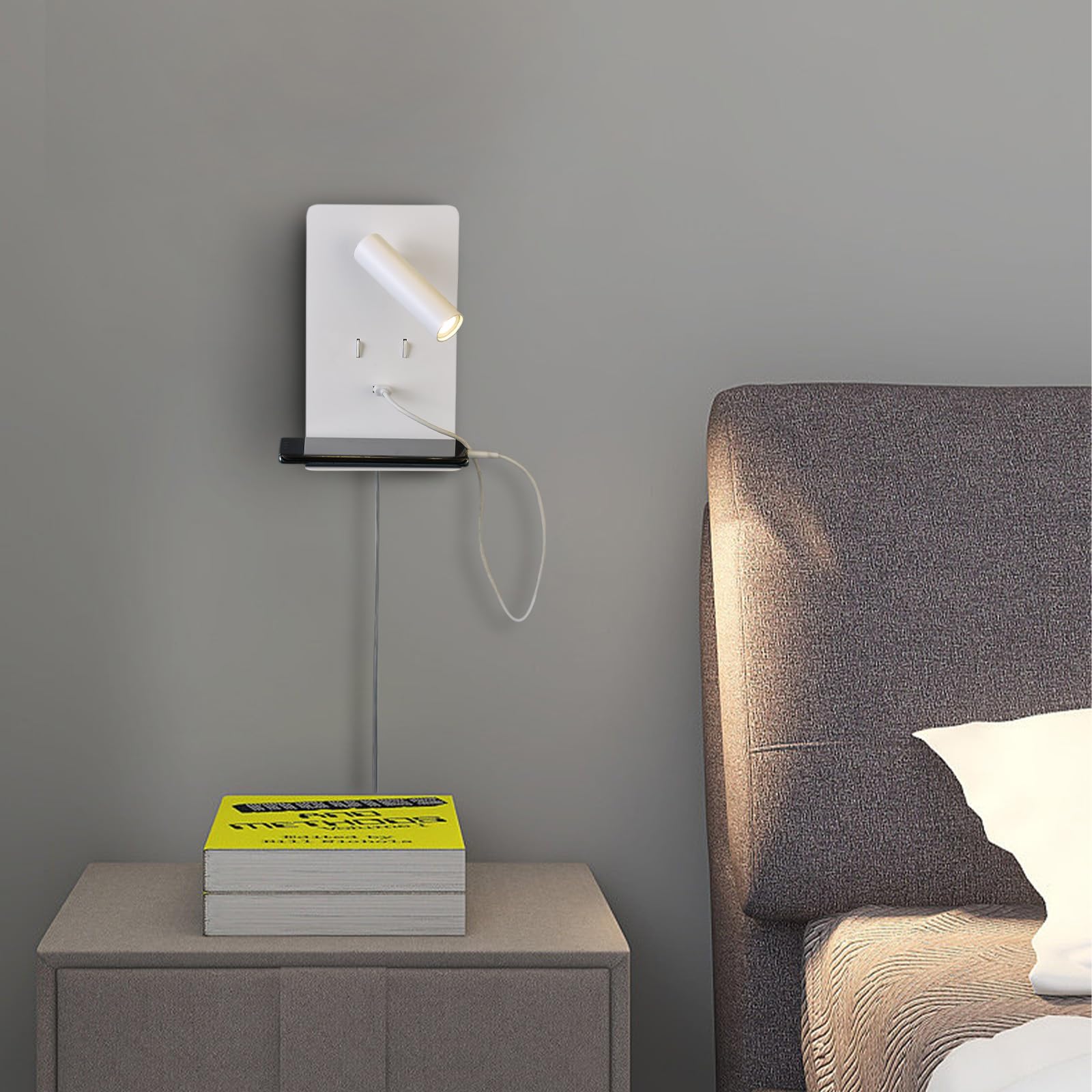 ZEROUNO Plug in Wall Light - LED Bedside Sconce with USB Port & Switch, 3000K Warm White, Wall Mounted Reading Lamp for Bedroom, Living Room, Dorm, Nursery (Easy Installation, Energy Efficient)
