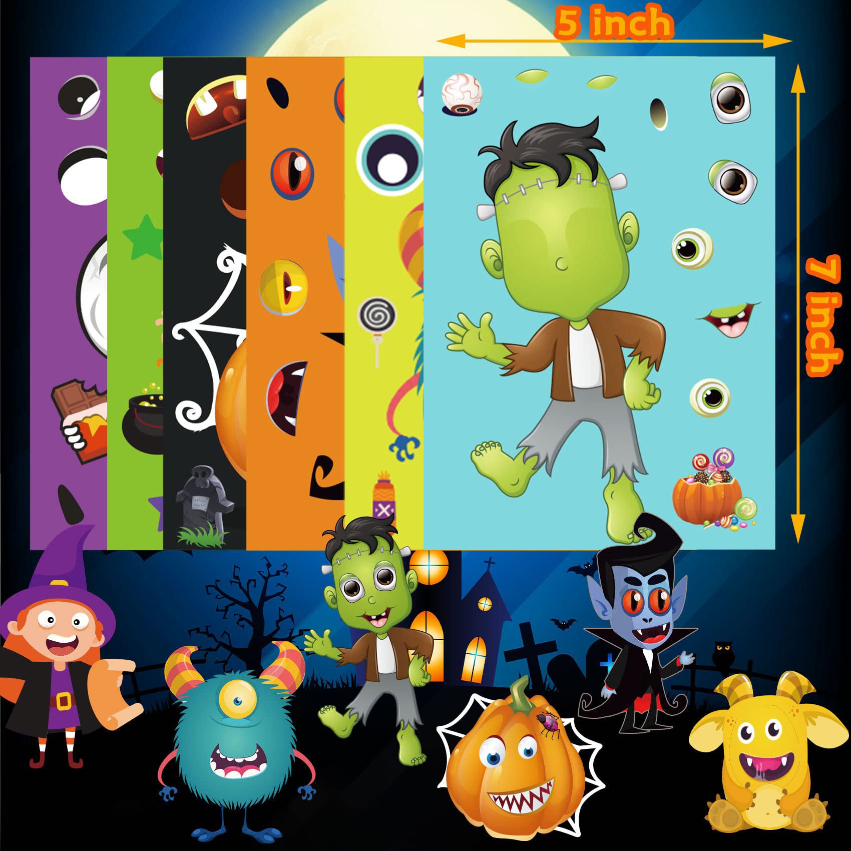 Funnlot Halloween Stickers 30PCS for Kids - DIY Jack-O-Lantern Face Stickers for Classroom & Party