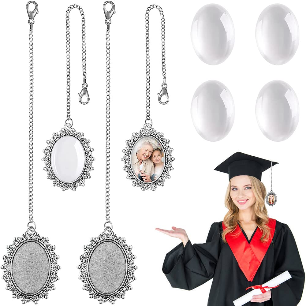 2025 Graduation Cap Photo Charm - 4Pcs Silver Custom Tassel Pendant for College Graduation Ceremony | DIY Keepsake Gift for Graduates | Perfect for Cap Decor, Memory Jewelry & Graduation Party Favors