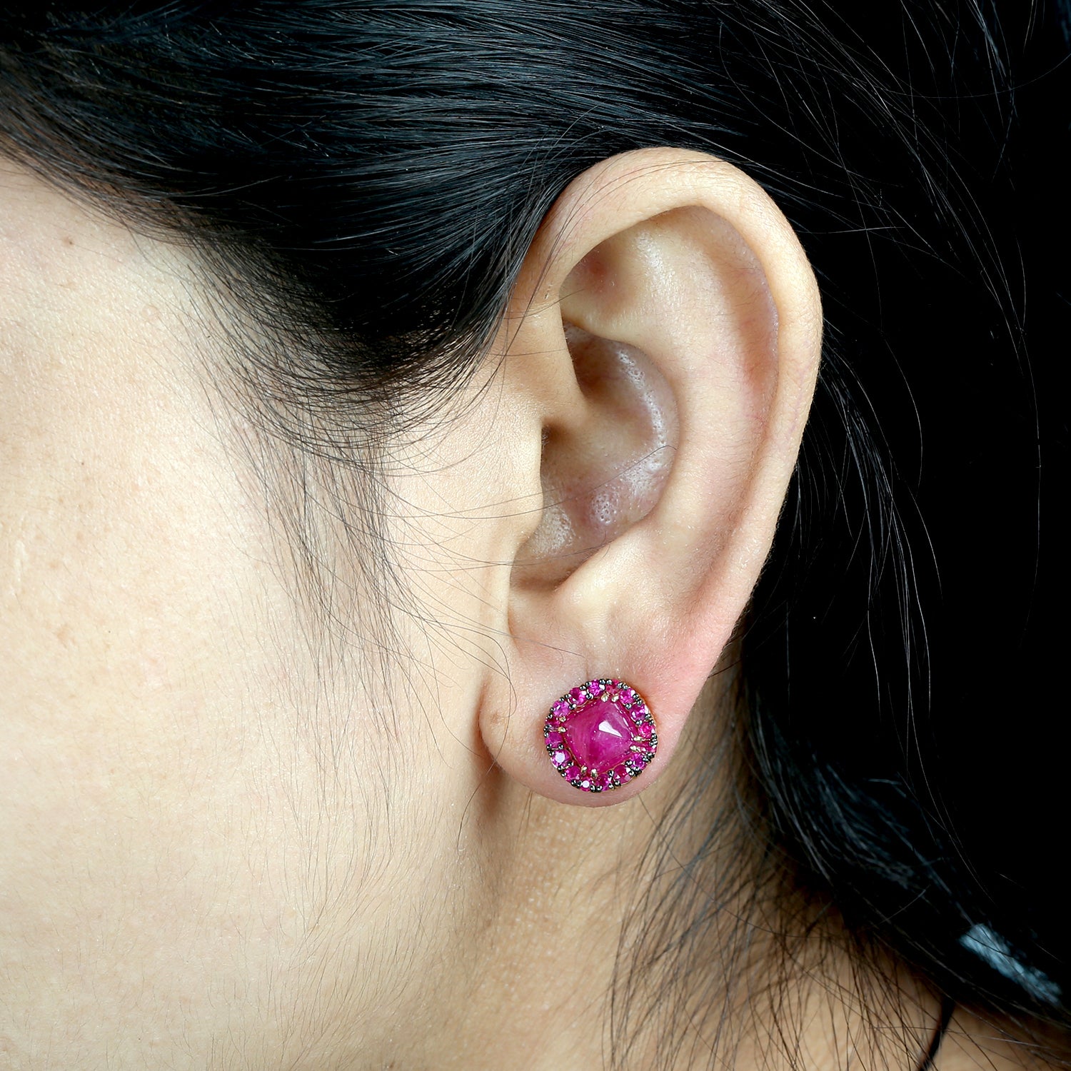 18K Yellow Gold Prong Pyramid Ruby July Birthstone Stud Earrings for Women - Perfect Gift for Birthday, Anniversary & Special Occasions