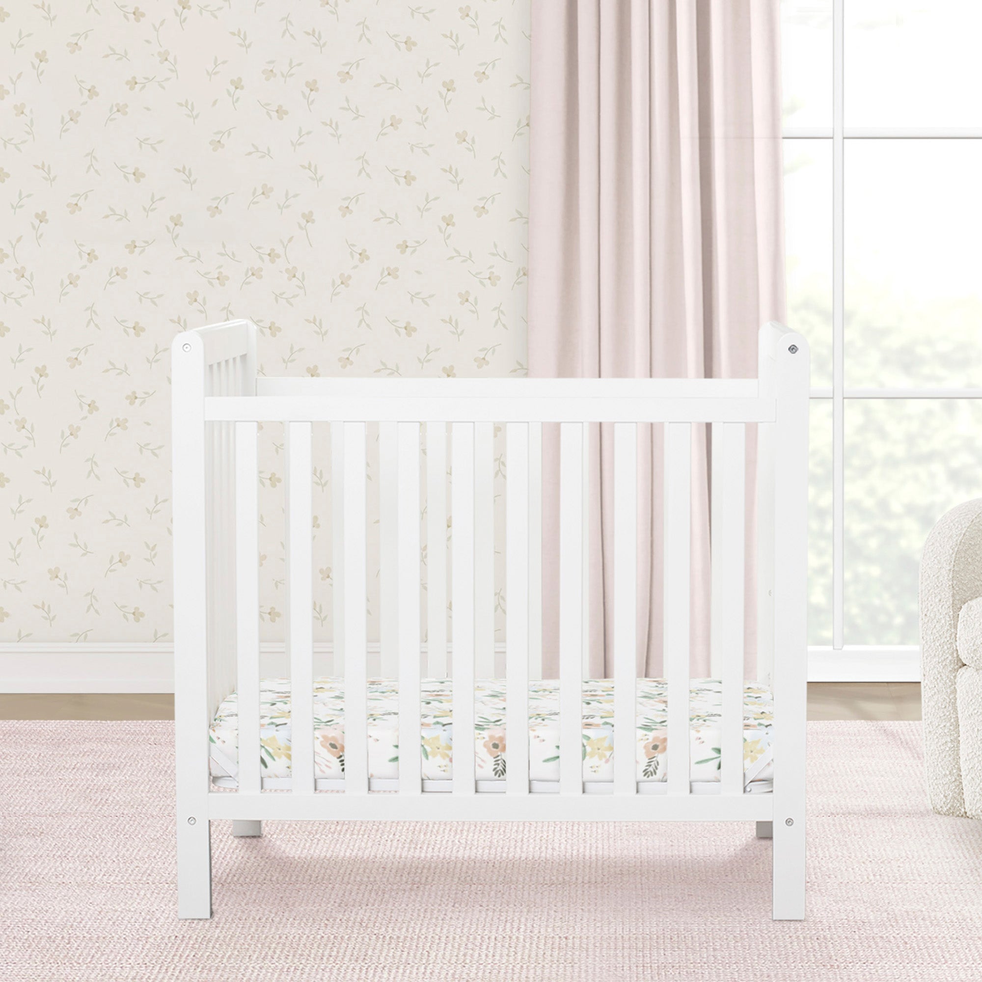 Classic Mini Crib with 2.75 Inch Mattress - Convertible to Twin Bed | Perfect for Nursery, Small Spaces & Growing Toddlers | Safe & Durable Baby Furniture