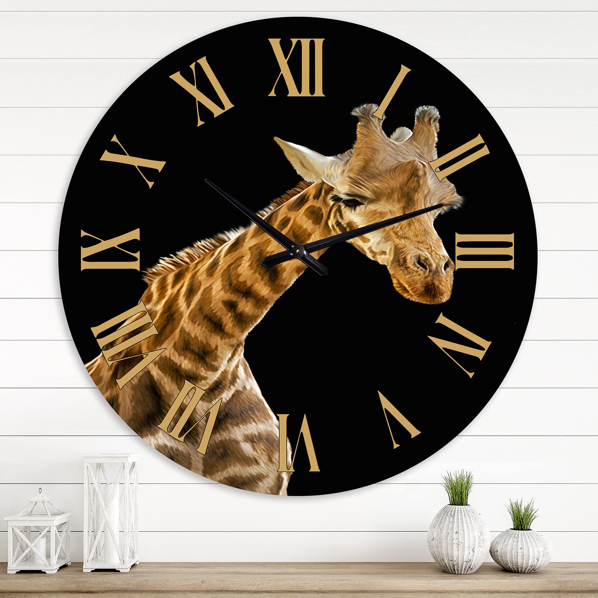 Farmhouse Wall Clock with Giraffe Portrait - Large Animal Wall Decor for Office, Living Room & Bedroom | Rustic Home Decor Gift Idea
