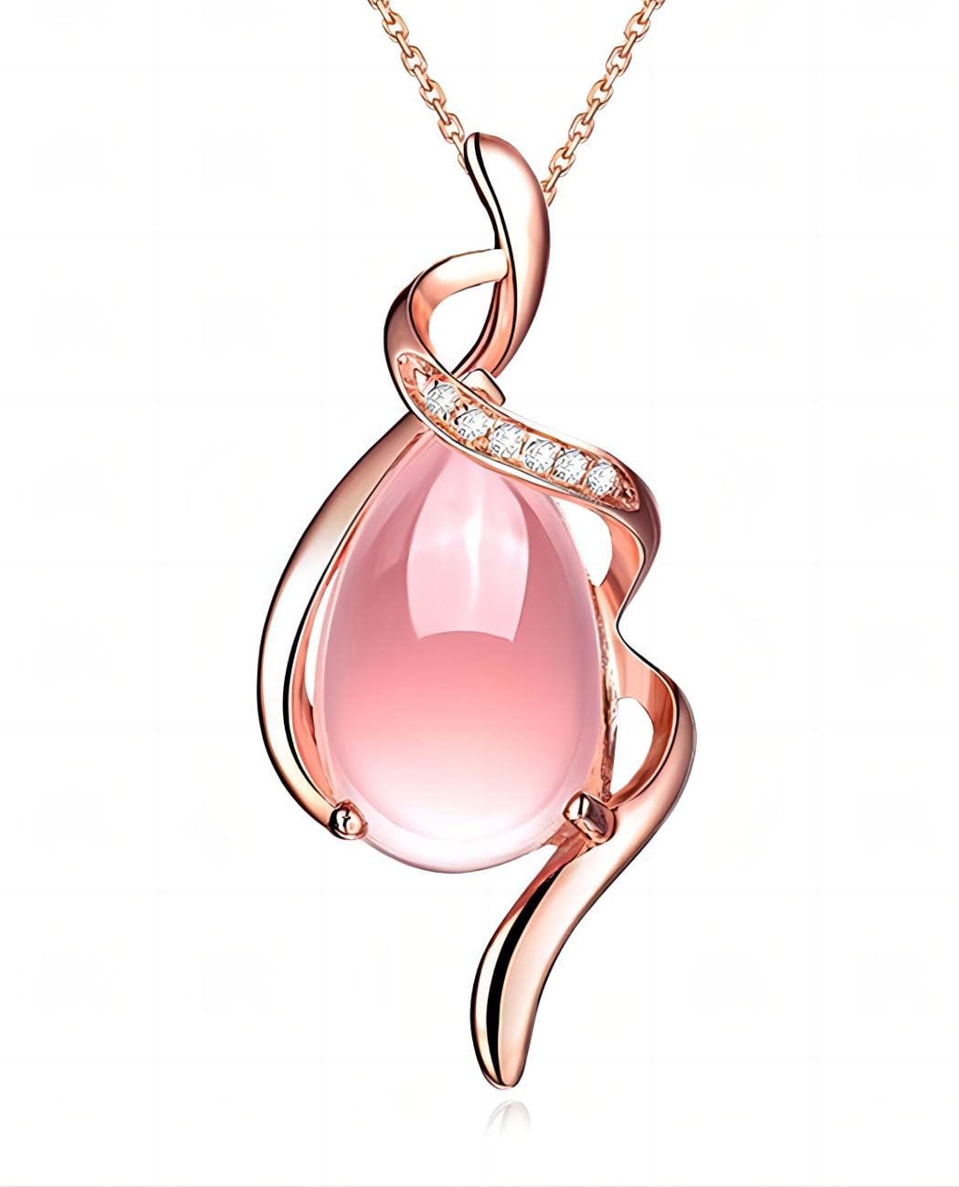 18K Rose Gold Women's Necklace with Natural Stone Gem | Elegant Dainty Pendant Necklace for Women | Perfect Gift for Birthday, Anniversary & Valentine's Day | Everyday Wear & Special Occasions Jewelry