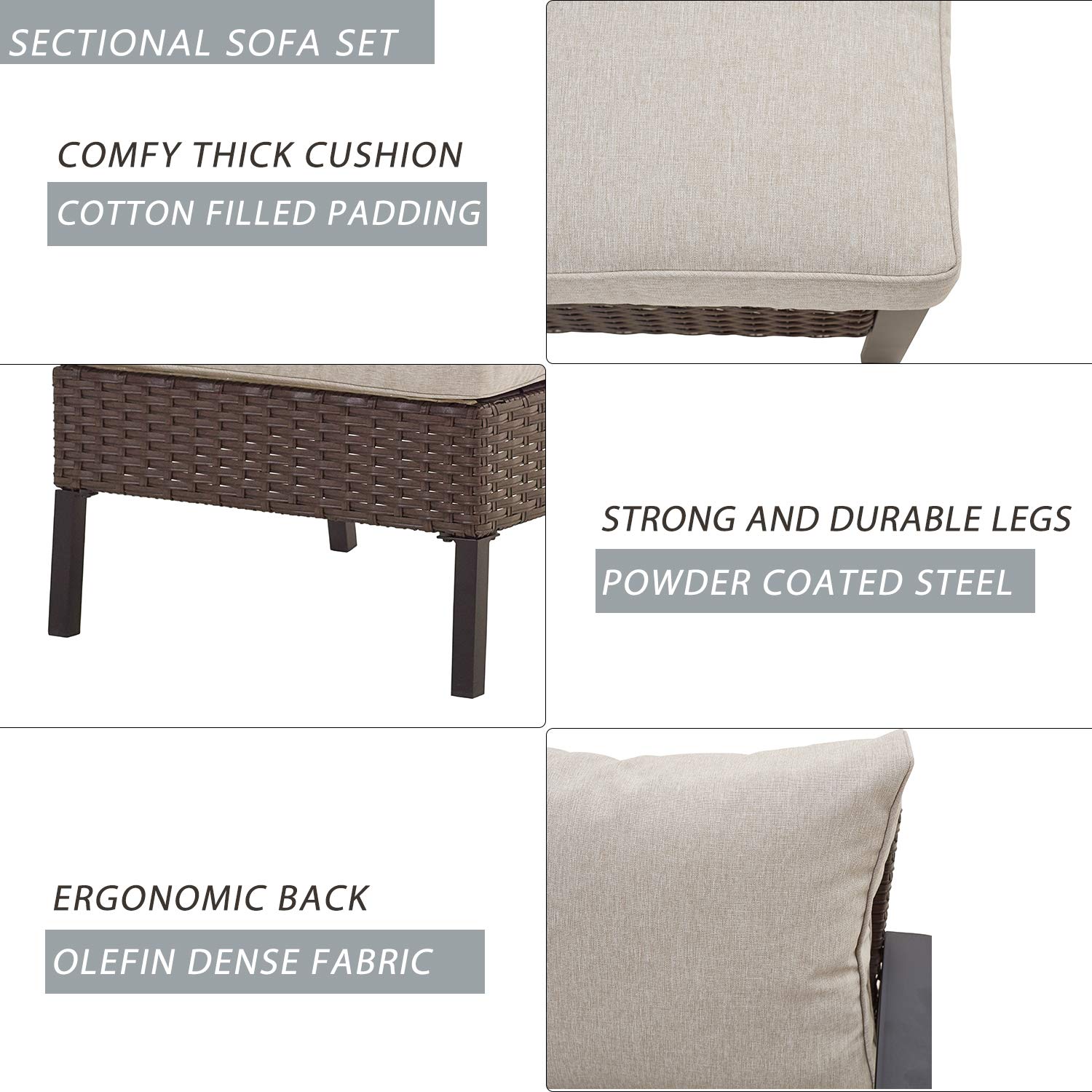 8-Piece Patio Outdoor Furniture Conversation Set - All-Weather Brown PE Rattan Sectional Sofa with Cushions, Coffee Table & Wicker Chairs | Perfect for Backyard, Garden & Poolside Relaxation