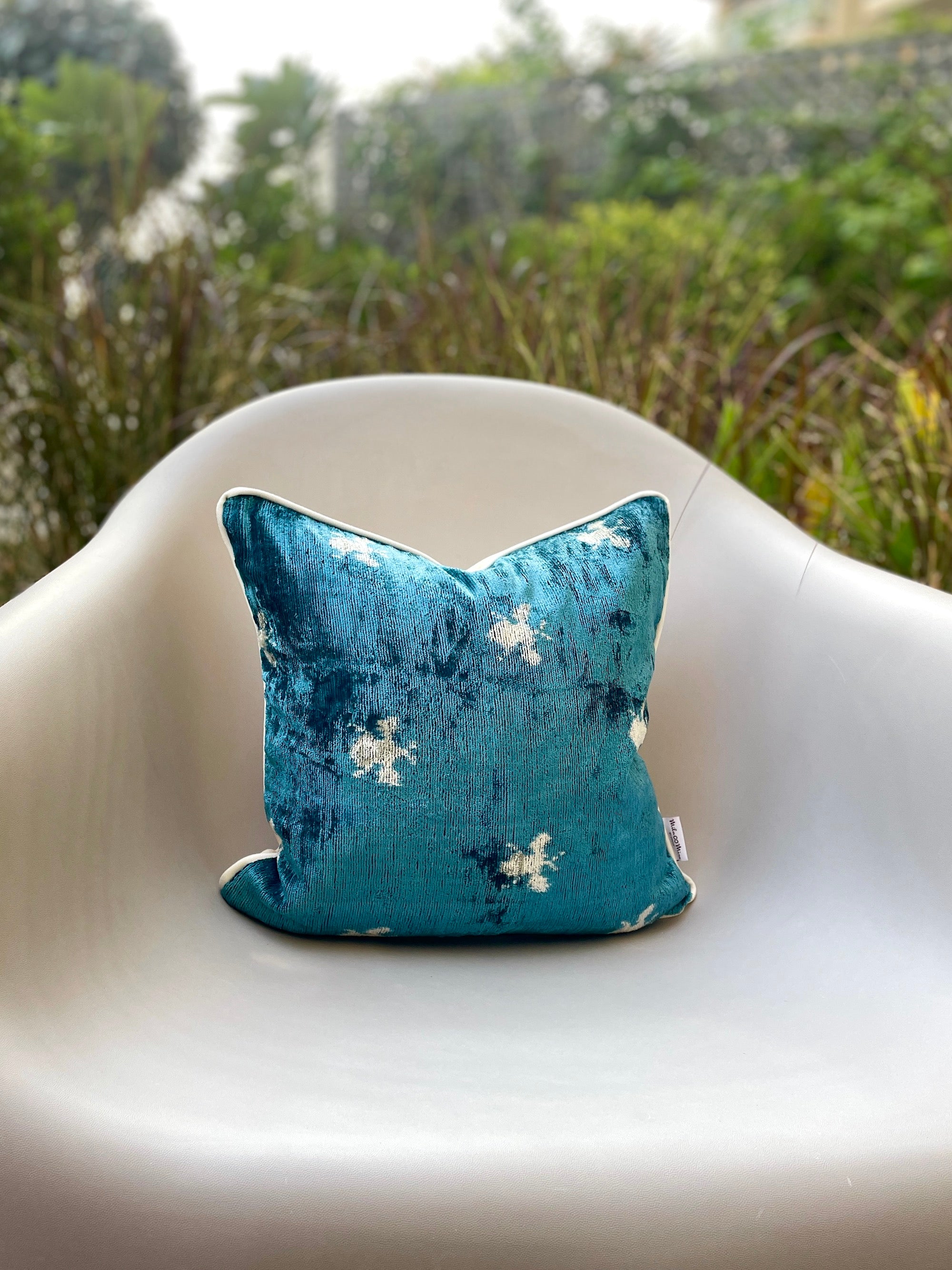 Velvet Ikat Cushion Bee | Soft Decorative Throw Pillow for Sofa & Bed | Home Decor Accent for Living Room, Bedroom