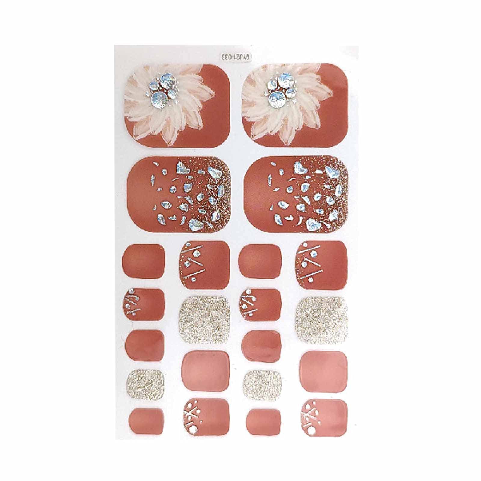 Summer Toe Nail Stickers - Waterproof Adhesive Nail Art Decals for DIY Manicure, Glitter Toenail Wraps & Chic Color Decorations | Perfect for Sandals, Beach Outfits & Pedicure Designs