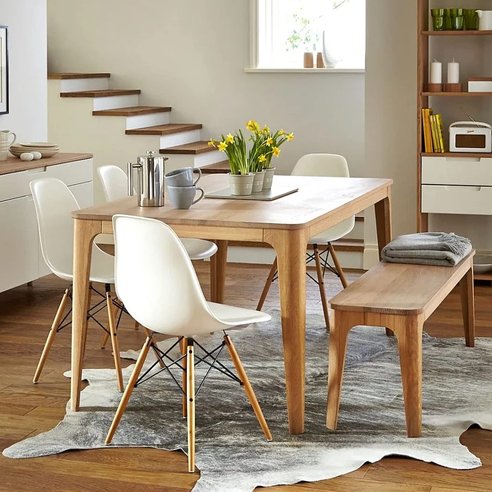 GOFLAME DSW Modern Dining Chairs Set of 2 - White Shell Plastic Chairs with Wooden Legs, Armless Kitchen Side Chairs for Dining Room, Living Room, Bedroom | Perfect for Small Spaces, Breakfast Nooks & Contemporary Home Decor