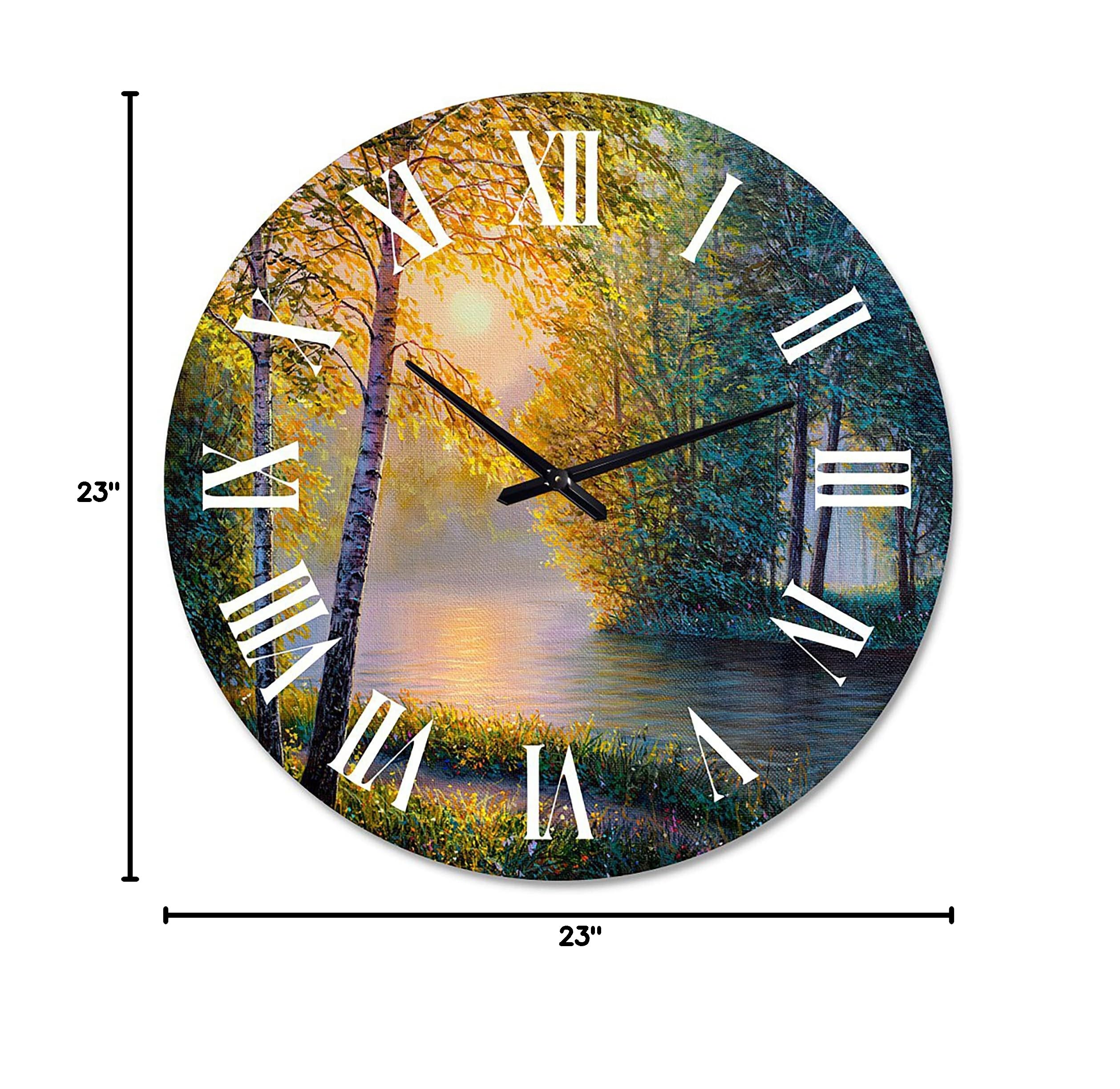 Lake House Wall Clock - 'Morning Summer with Beautiful River Spring Forest' Landscape Nature Large Wall Clock for Kitchen, Living Room, Bedroom & Office Decor | Perfect for Rustic, Farmhouse & Coastal Home Décor