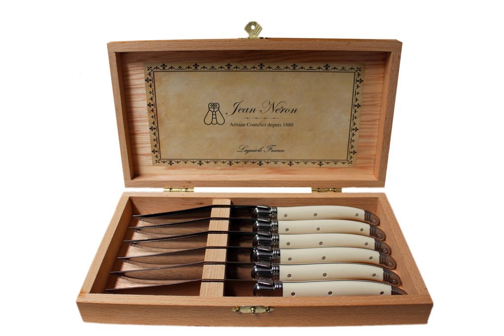 Premium Laguiole Steak Knife Set of 6 - Handcrafted Ivory Handle Stainless Steel Blades - Perfect for Fine Dining, BBQ & Wedding Gifts
