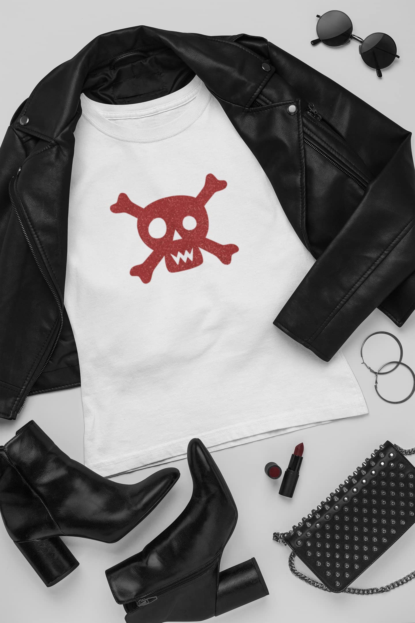Skull and Crossbones Iron On Decal - HTV Ready to Press Vinyl Patch for Hoodies, T-Shirts & DIY Crafts - Perfect for Halloween Costumes, Biker Apparel & Punk Fashion (Black)