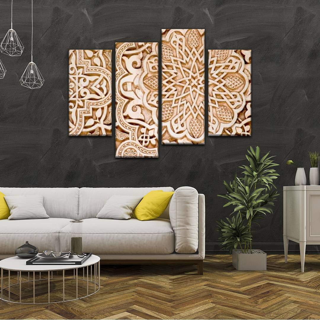 IGOONE 4-Panel Moorish Style Alhambra Granada Canvas Wall Art - Modern Framed Poster for Home Decor | Ready to Hang Living Room Bedroom Office Wall Decor