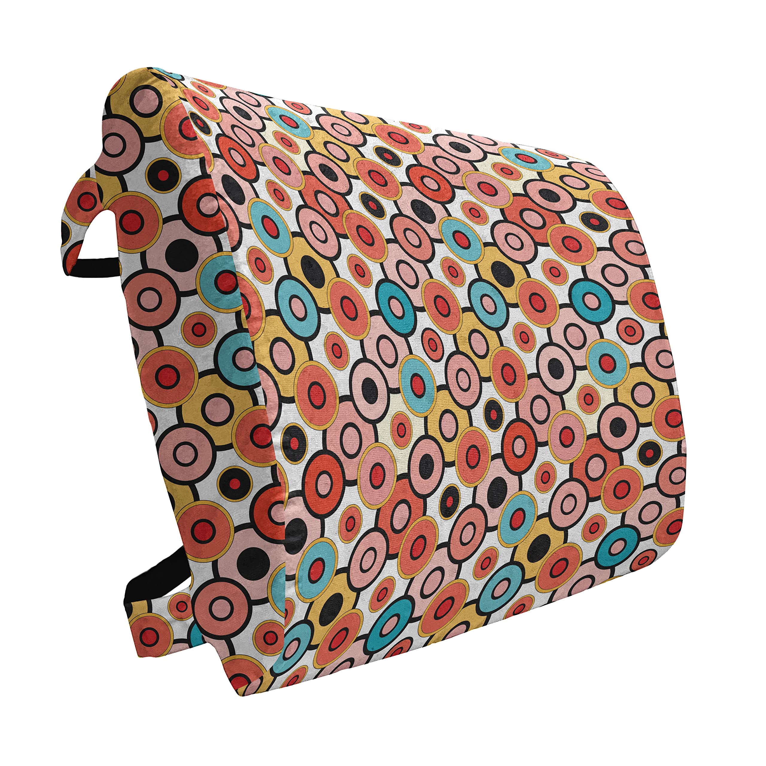 Ambesonne Psychedelic Lumbar Support Pillow - Vintage Colorful Circle Design, High Density Foam for Office & Car (14x13 Inches, Orange/Yellow) - Perfect for Back Pain Relief at Work or Long Drives