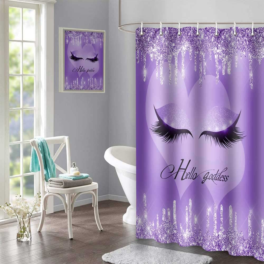 Twinkle Star Purple Eyelash Aesthetic Shower Curtain - 72x72 Inch Non-Glitter Polyester Bathroom Decor for Girls, Princess Theme & Abstract Art - Perfect for Kids' Bathrooms, Teen Bedrooms & Spa-Inspired Showers