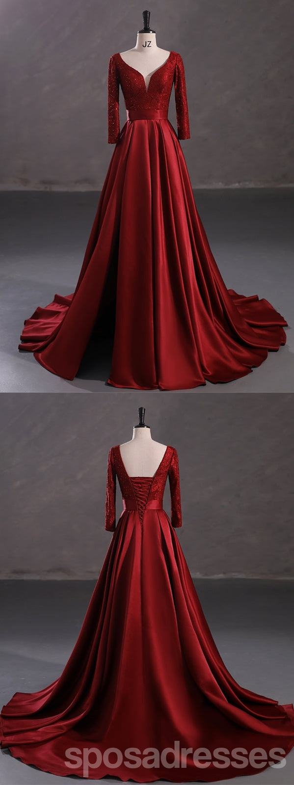 Elegant Burgundy A-Line Prom Dress with High Slit & Long Sleeves - Affordable Formal Gown for Homecoming, Quinceañera & Evening Events