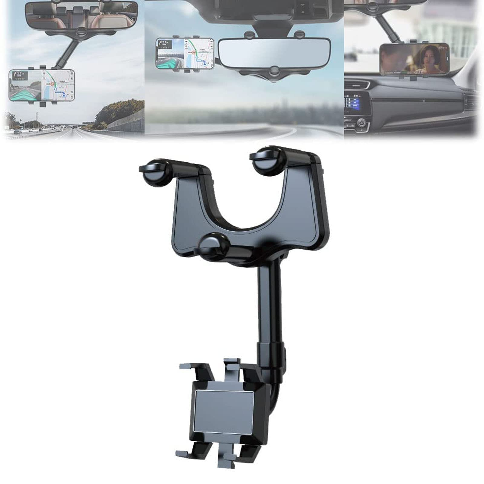 Bonseor 360° Rotatable & Retractable Car Phone Holder - Universal Rearview Mirror Mount for All Smartphones, GPS Navigation - Perfect for Driving, Commuting & Road Trips