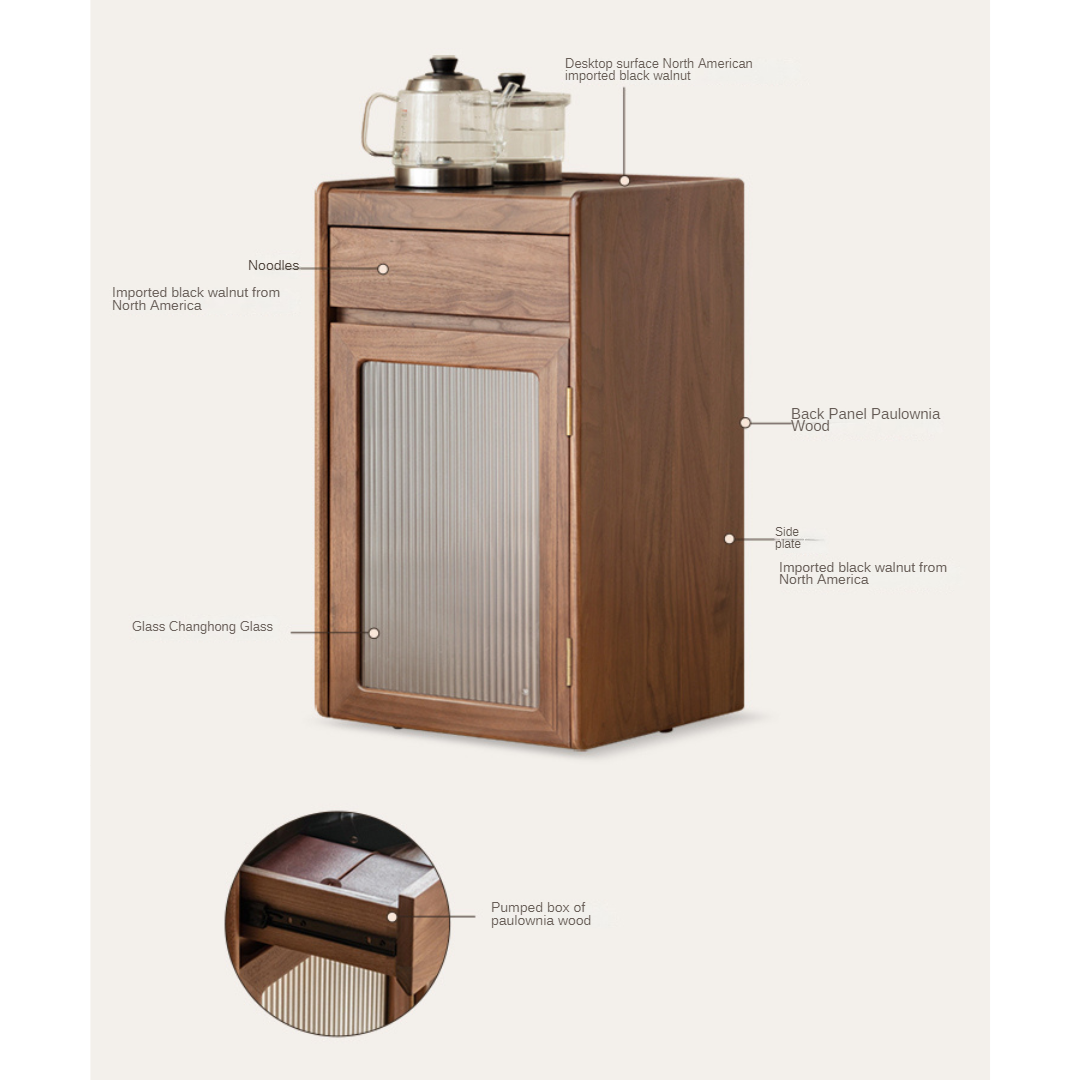 Solid Oak & Black Walnut Tea Cabinet with Kettle Holder - Rustic Wood Side Table for Living Room, Kitchen, or Office Storage