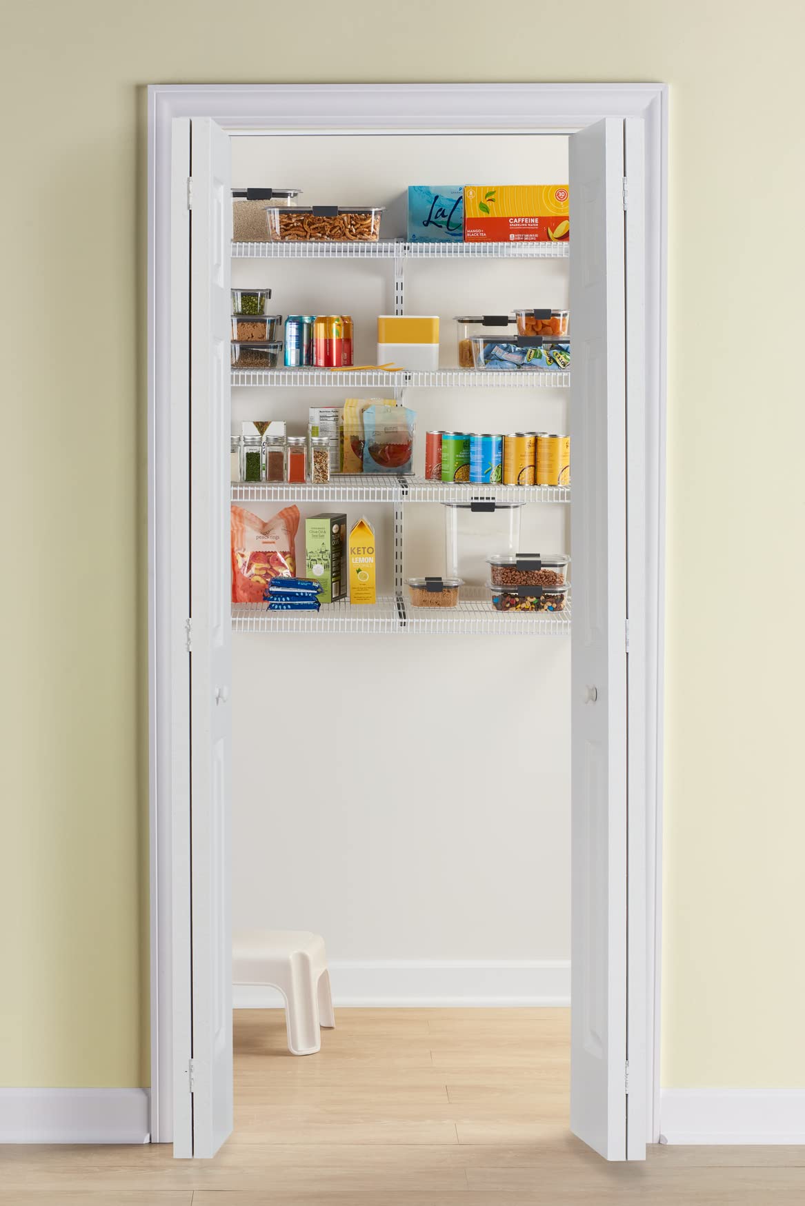 Rubbermaid 36-Inch White Wall Mount Pantry Organizer Shelf System - 4-Tier Wire Shelving with Mounting Hardware - Space Saving Storage for Kitchen, Closet, Garage & Home Organization