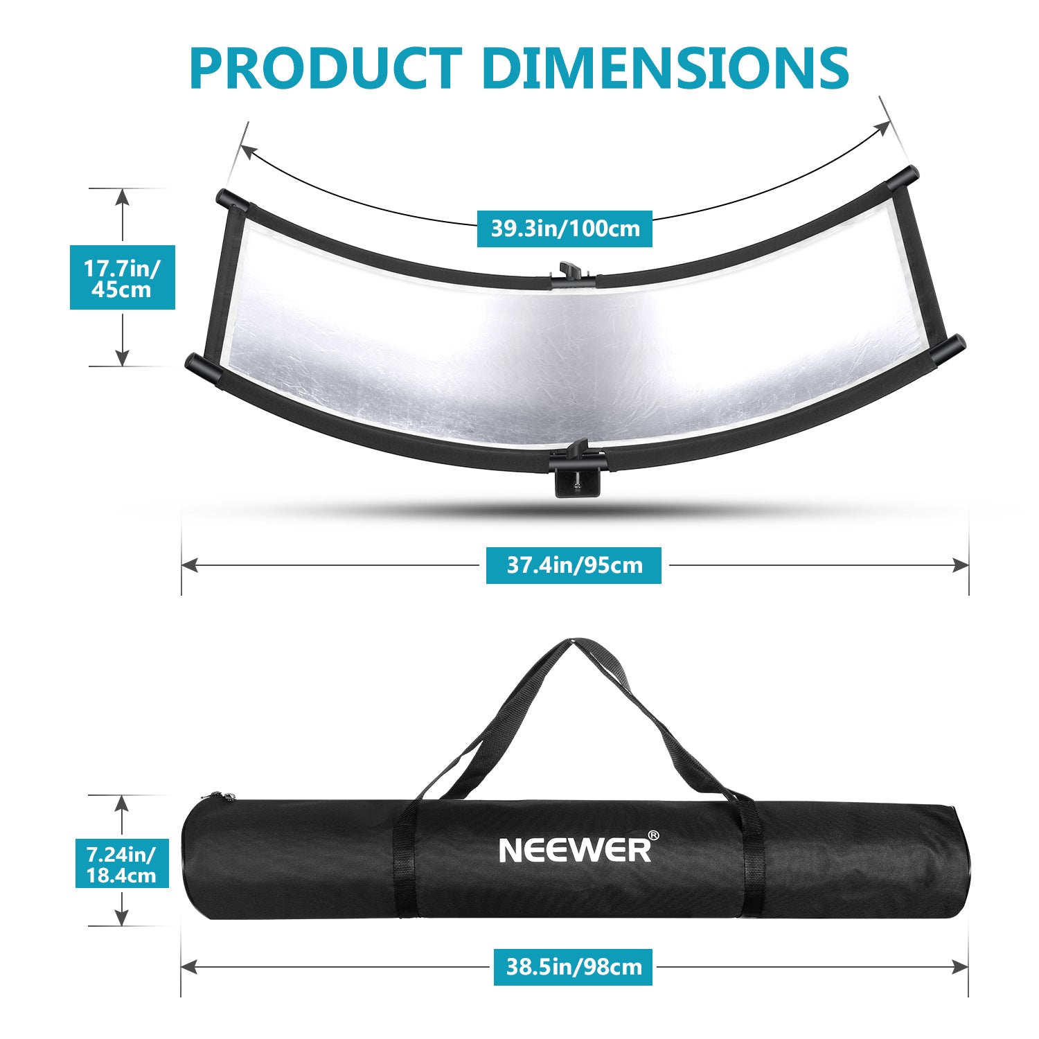 NEEWER 100x45cm 5-in-1 Collapsible Clamshell Light Reflector Diffuser for Photography, Video Shooting & Studio Lighting - Gold, Silver, White, Black & Translucent Panels