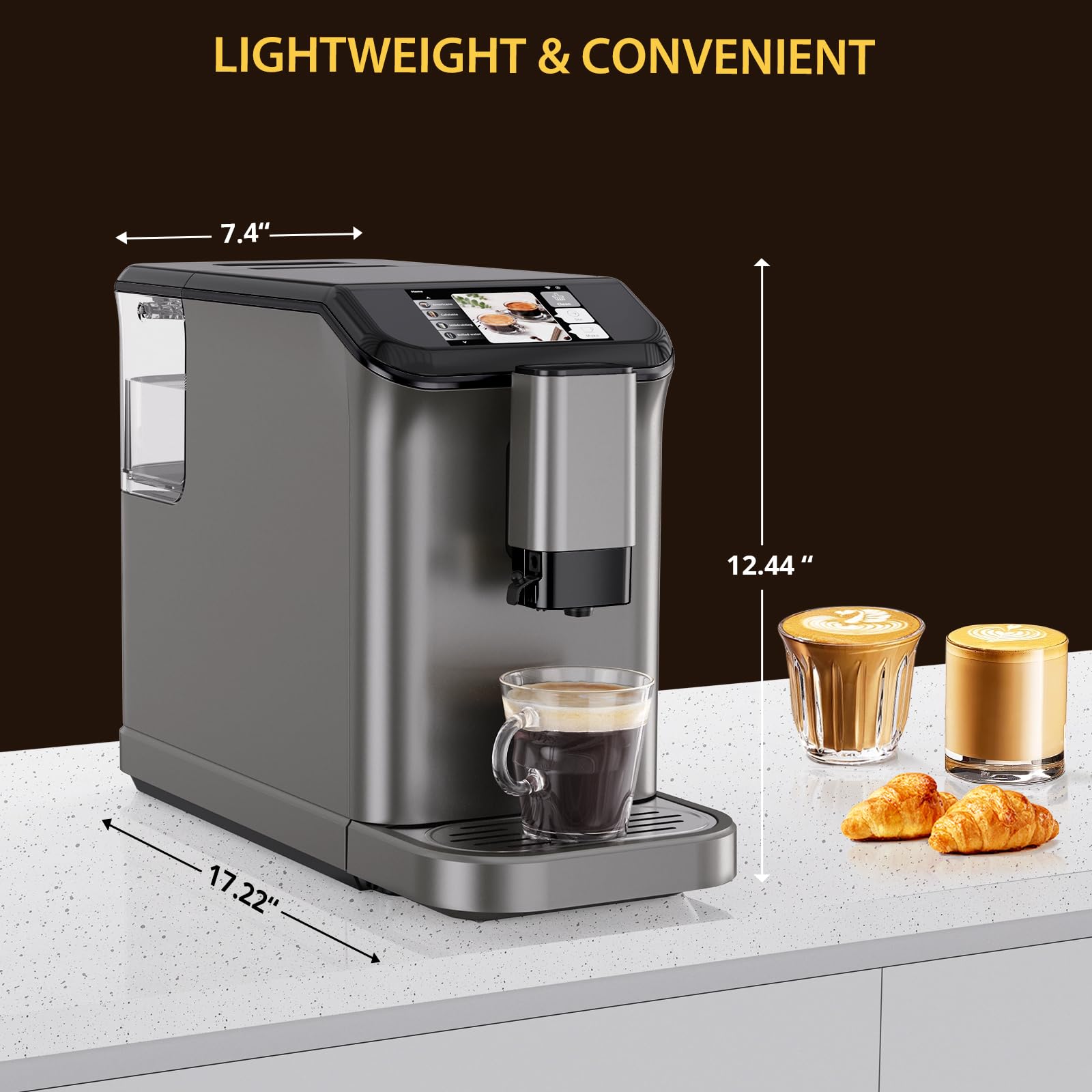 Premium 20 Bar Fully Automatic Espresso Machine with Auto-Cleaning, Milk Frother & LCD Touch Panel - Double Boiler Coffee Maker for Home & Office Use - Perfect for Cappuccino, Latte & Espresso Lovers (Gray)