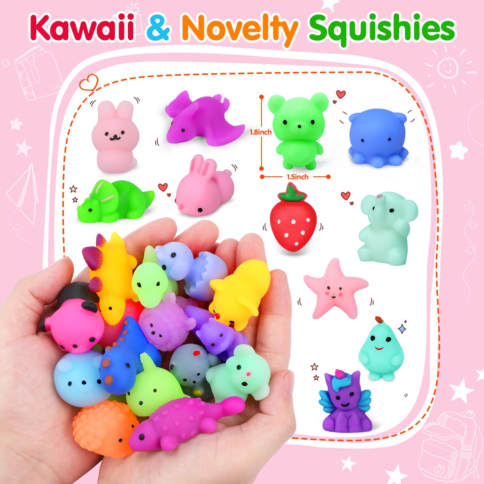 130PCS Kawaii Squishy Toys for Kids - Stress Relief Fidget Toys for Party Favors & Classroom Prizes