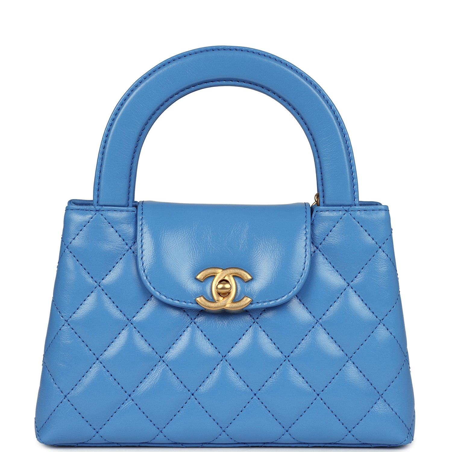Authentic Chanel Small Kelly Shopper Bag in Blue Shiny Aged Calfskin with Brushed Gold Hardware - Luxury Crossbody Purse for Women, Perfect for Date Night & Special Occasions