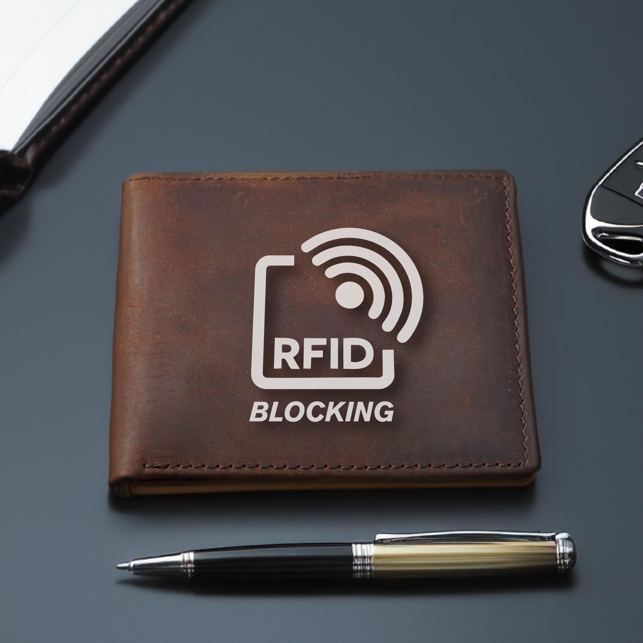 Personalized Leather Wallet for Men - Custom Engraved RFID Blocking Full Grain Leather Wallet Gift for Dad & Husband - Perfect for Everyday Use, Travel & Special Occasions