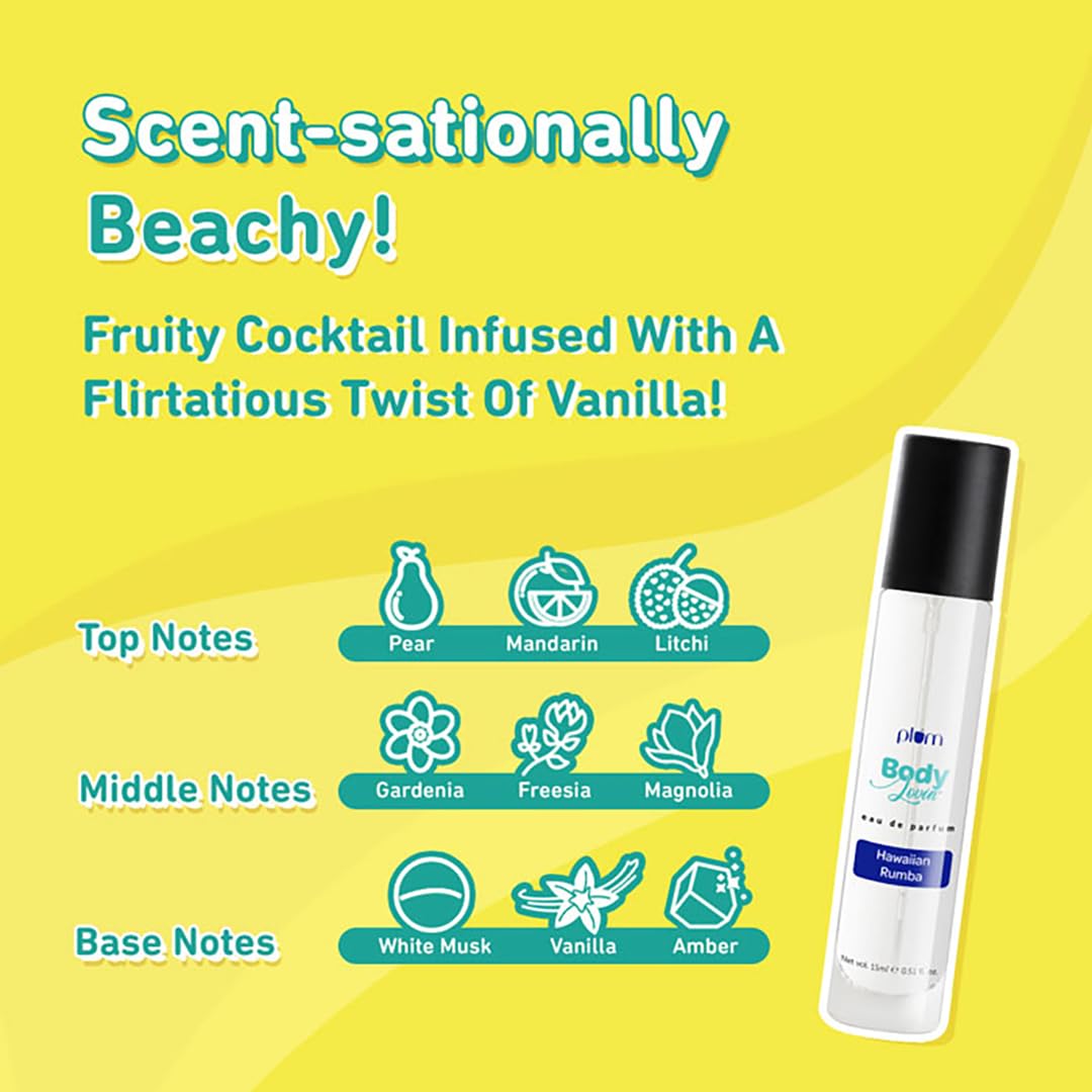 1. **Plum Body Lovin' Vanilla Vibes Body Mist - 100ml | Long-Lasting Vanilla Fragrance for Women | Perfect for Daily Wear & Special Occasions**   2. **Plum Women's Body Lovin' Hawaiian Rumba Eau De Parfum - 15ml Mini | Tropical Floral Scent | Ideal for Travel & On-the-Go Freshness**