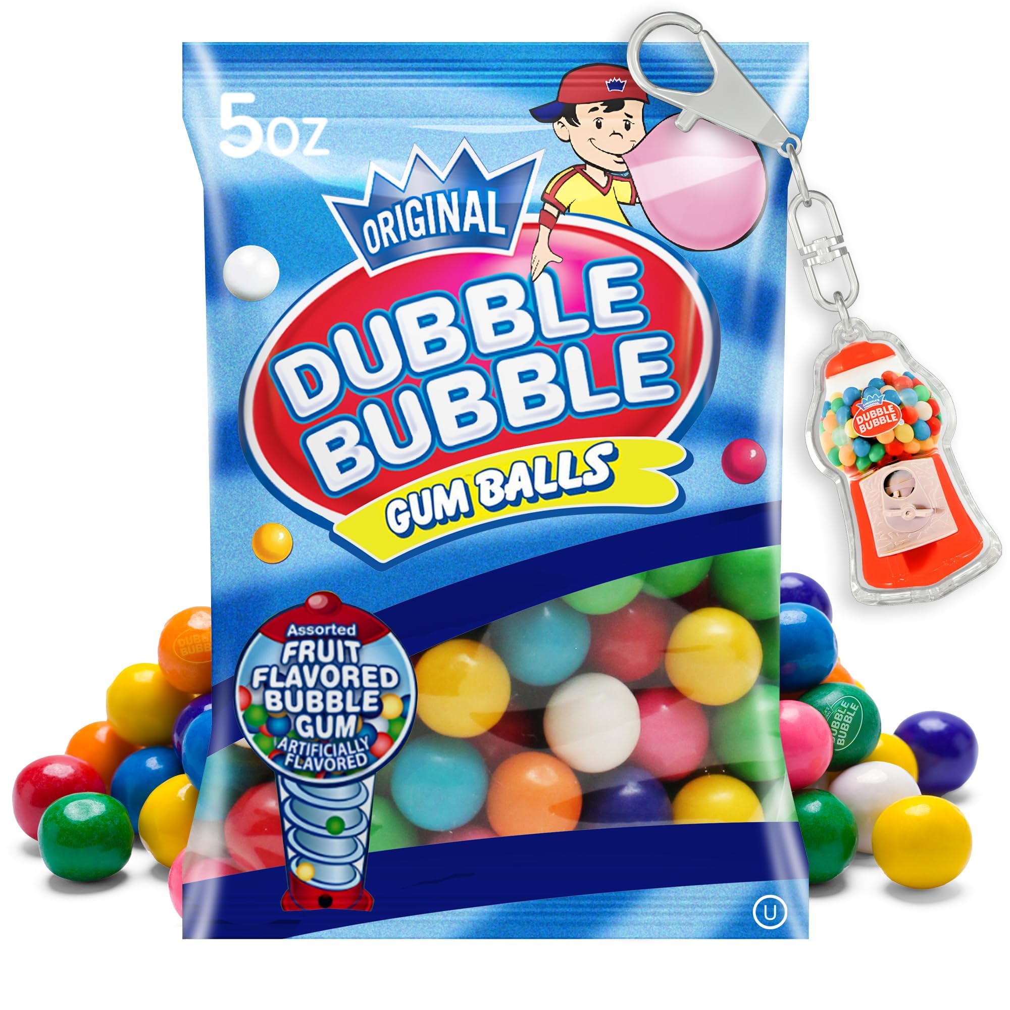 Double Bubble Gum Balls Refill for Gumball Machine - 15 oz (3-Pack) - Antique Style Bubble Gum with Keychain - Perfect for Christmas Gifts & Candy Dispensers - Great for Parties, Vending Machines, and Retro Candy Displays
