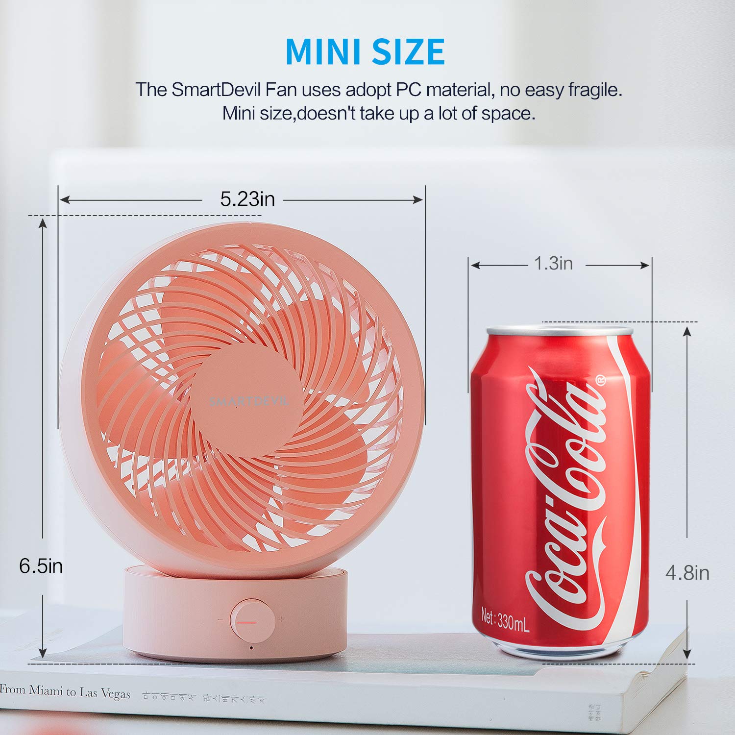 SmartDevil USB Desk Fan - Mini Quiet Portable Fan with Adjustable 20° Tilt & Stepless Speed Control - Low Noise USB Fan for Office, Home, Travel (Pink) - Perfect for Work Desks, Bedside Tables & Dorm Rooms