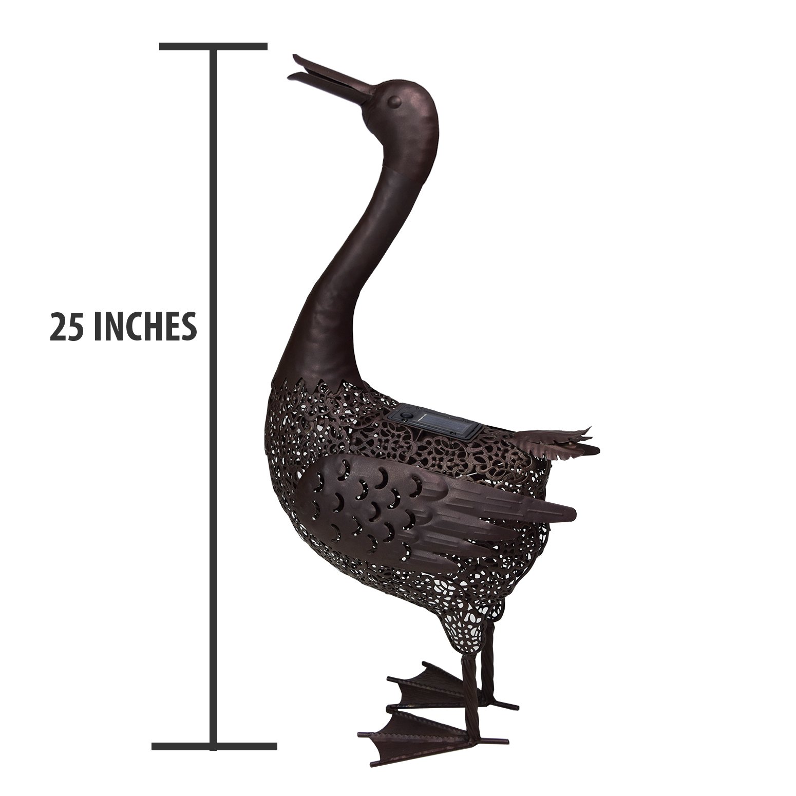 Oakland Living AZ650261-DUCK-4-HB Solar Powered Duck Garden Statue - Hammer Tone Bronze Outdoor Decor for Yard, Patio & Lawn - Weather Resistant Animal Light for Nighttime Illumination