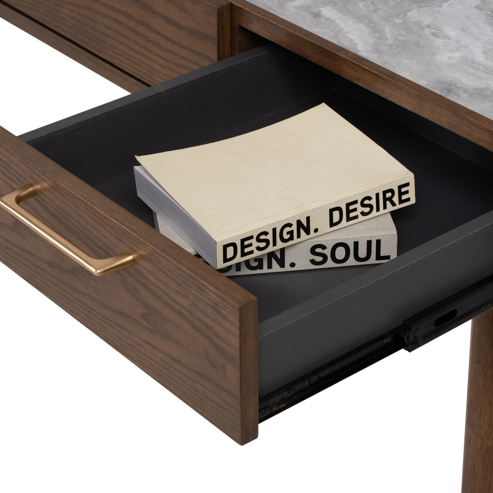 BREDA 110cm Study Desk in Walnut - Modern Writing Desk for Home Office, Study Room & Dormitory - Solid Wood Computer Desk with Spacious Work Surface