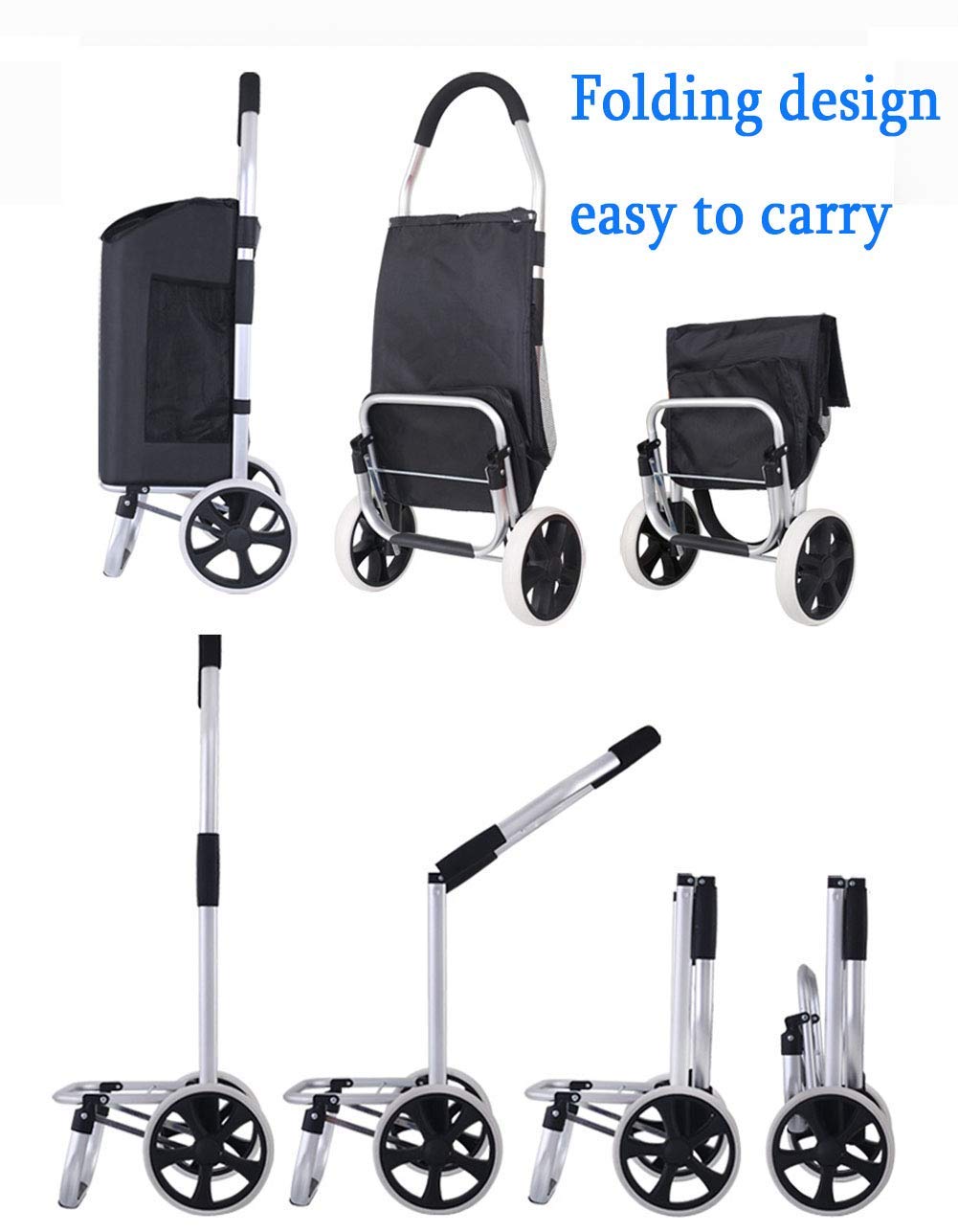 Foldable Collapsible Wagon Cart with Removable Waterproof Bag - Heavy Duty 2-Wheel Shopping Trolley for Groceries, Beach, Camping & Outdoor Activities - Compact Stair-Climbing Push Cart for All Ages