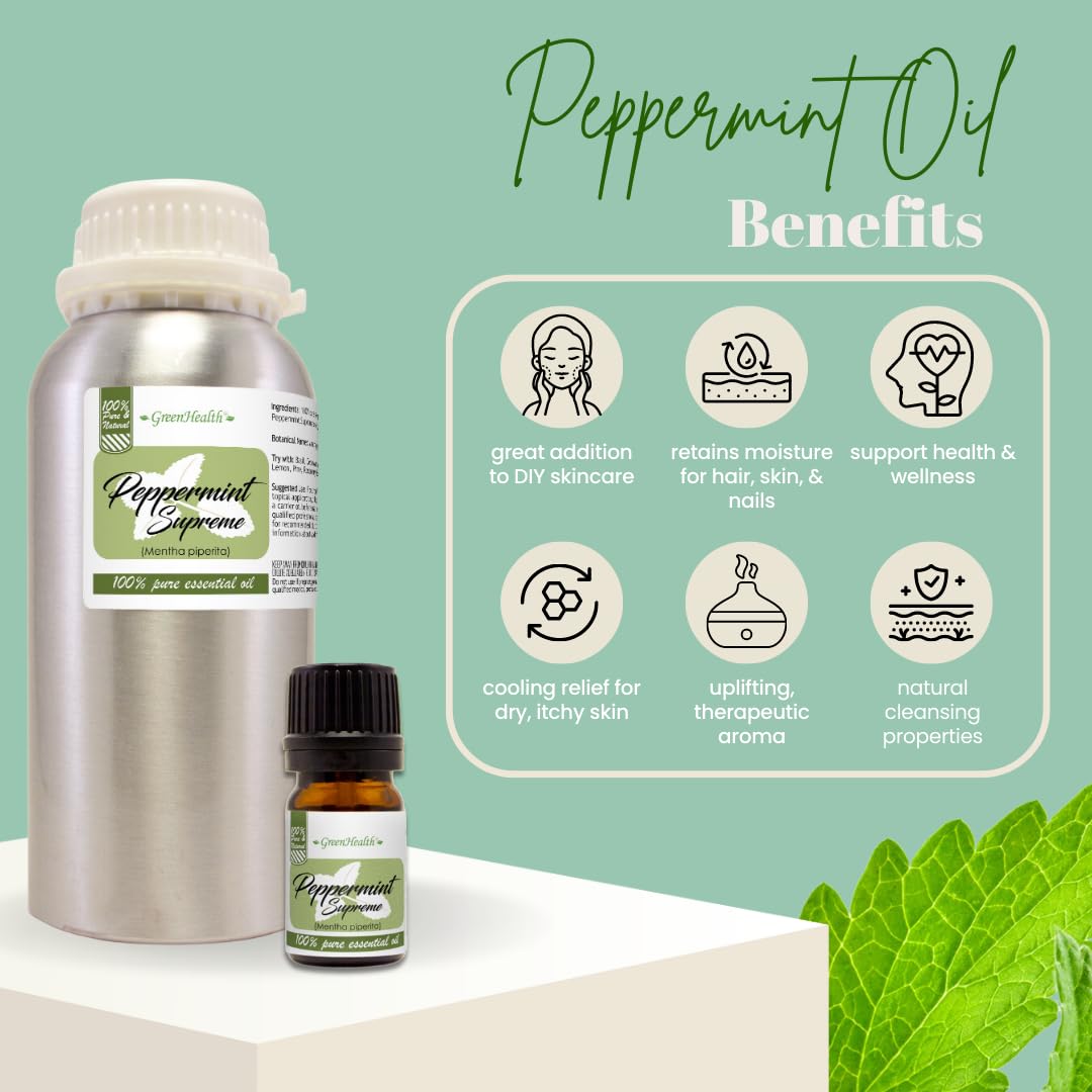 100% Pure Peppermint Essential Oil (Mentha Piperita) - 1 Gallon Bottle - Uncut, Therapeutic Grade for Aromatherapy, Diffusers & DIY Skincare - GreenHealth