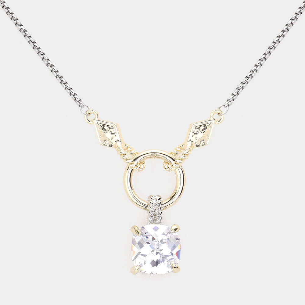 14K Gold Plated Two Tone Cubic Zirconia Pendant Necklace for Women - Elegant Layering Jewelry Gift for Birthday, Anniversary & Valentine's Day