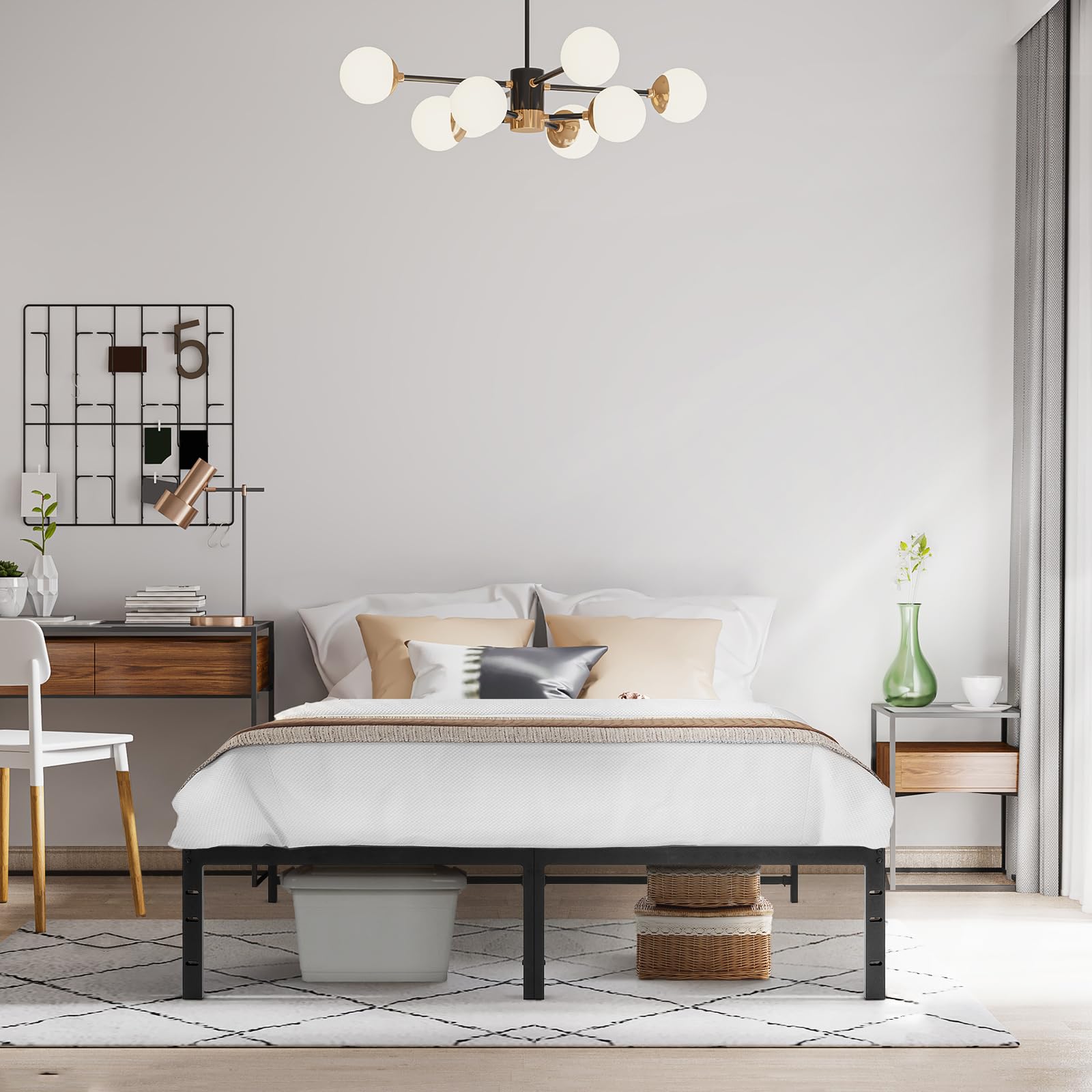 14 Inch Full Size Bed Frame with Storage - Heavy Duty Metal Platform Bed Frame, No Box Spring Needed, Anti-Slip Steel Slat Support, Easy Quick Lock Assembly (Black) - Perfect for Small Bedrooms, Guest Rooms & Dormitories