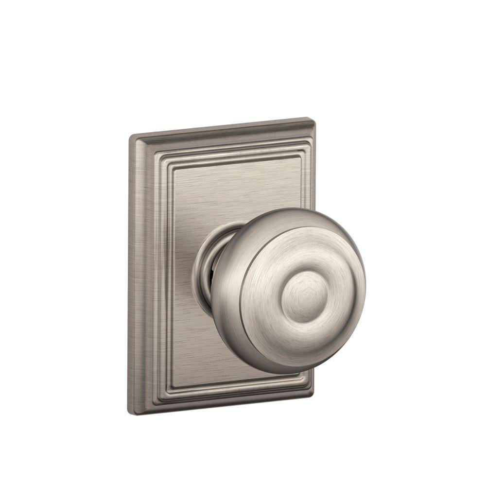 Schlage F10 GEO 619 ADD Georgian Door Knob with Addison Trim - Hall & Closet Passage Lock in Satin Nickel - Perfect for Bedrooms, Offices & Interior Doors