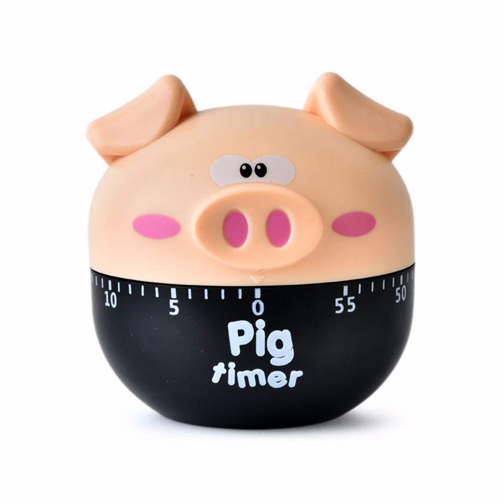 60-Minute Cute Cartoon Pig Kitchen Timer - Loud Alarm Mechanical Cooking Clock for Baking, Studying & Classroom Activities (Khaki)