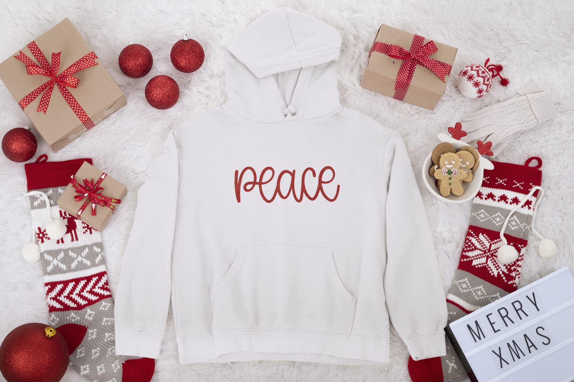 Peace Iron On Decal - Christmas Fabric Transfer for DIY Holiday Crafts | Heat Transfer Vinyl Applique for T-Shirts, Bags & Home Decor (Black)