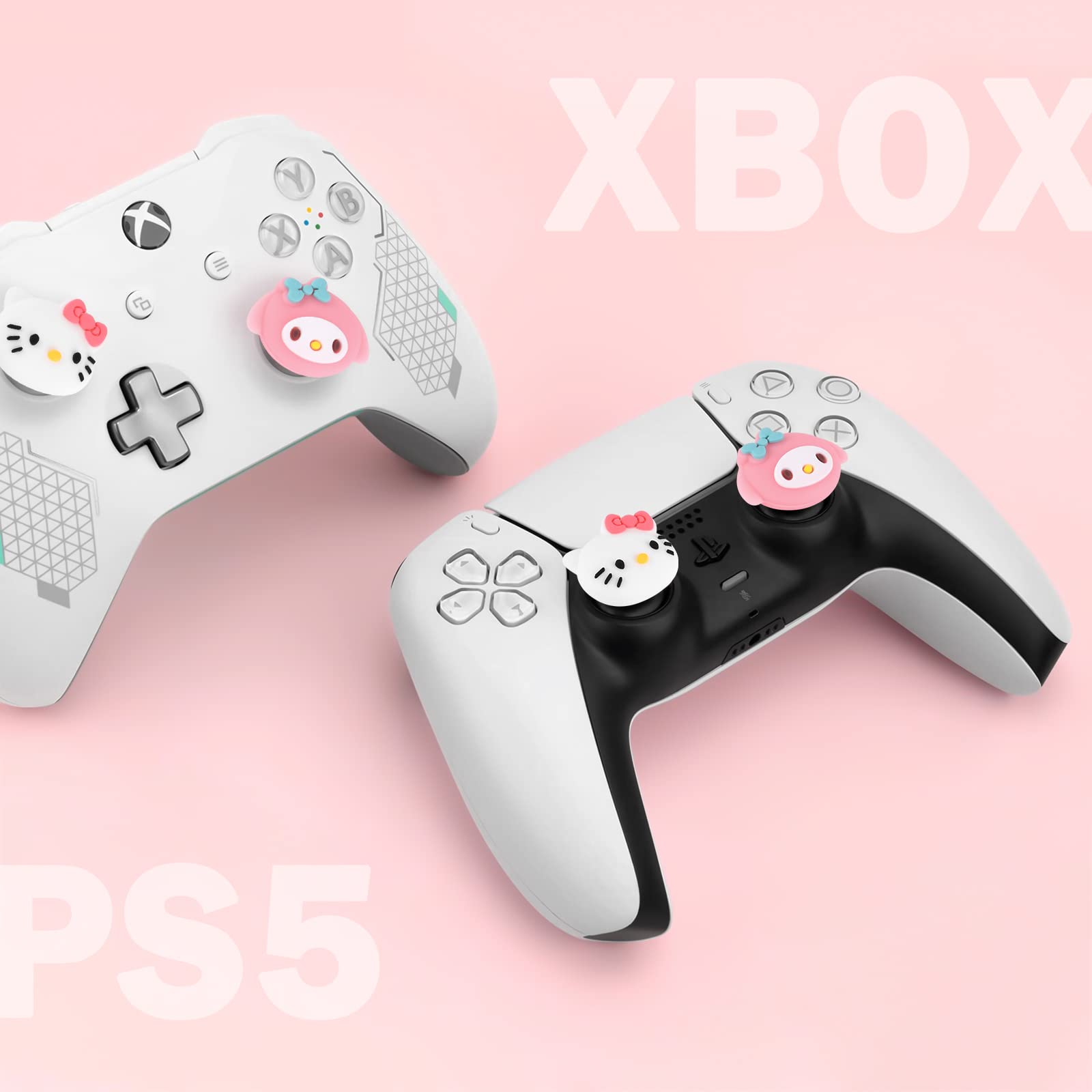 DLseego 4PCS Soft Silicone Thumb Grips for Xbox One, PS5, PS4, Switch Pro & Steam Deck Controllers - Anti-Slip Joystick Covers with Cute Cat & Rabbit 3D Design - Perfect for Gaming, Streaming & Long Play Sessions
