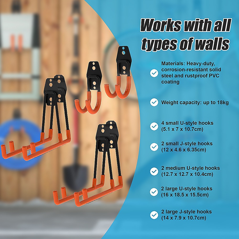 12 Pack Heavy Duty Steel Wall Mount Garage Hooks - Tool Storage Organizer for Workshop, Garage, Shed & Home Organization