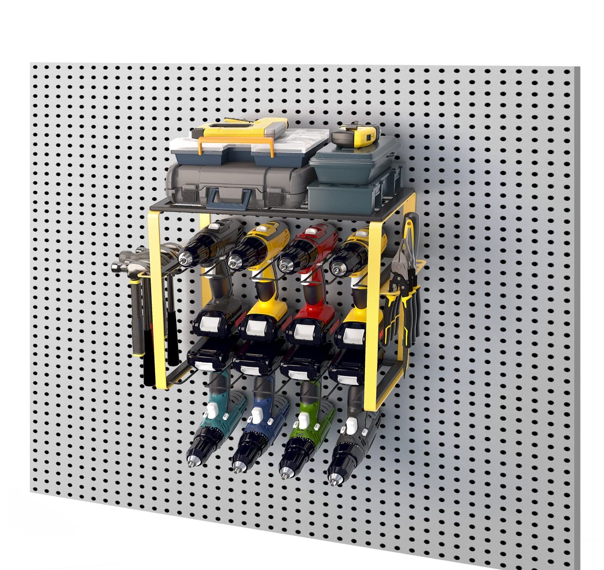 Heavy Duty 8-Layer Wall Mount Power Tool Organizer with Color Box - Garage & Workshop Tool Storage for Drills, Wrenches & More | Perfect for DIY Projects & Professional Workspaces