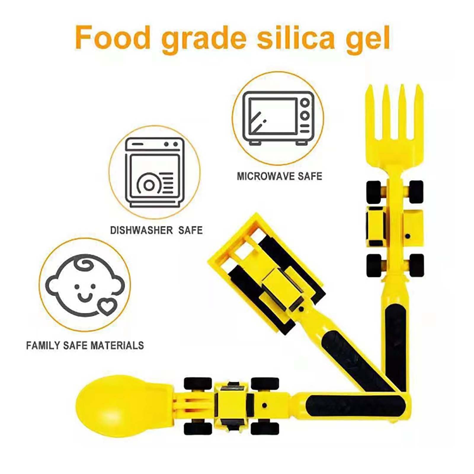 Kids Construction Themed Dining Set - Toddler Fork & Spoon with Plate | Fun & Durable Utensils for Mealtime | Perfect for Home, Daycare & Travel