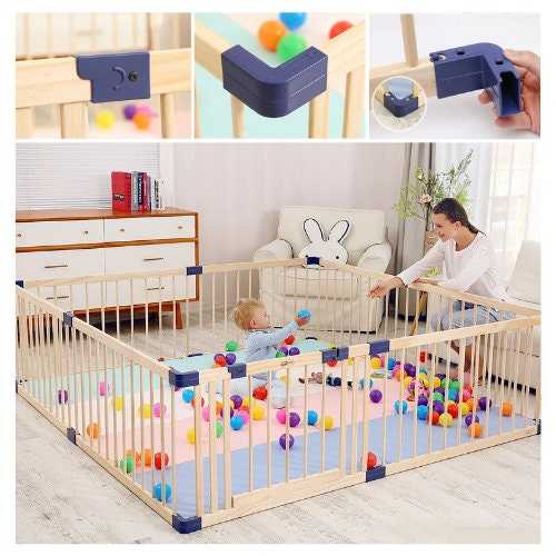 Toddler Wooden Play Fence - Safe & Durable Playpen Fencing for Kids | Indoor & Outdoor Play Area for Toddlers & Babies